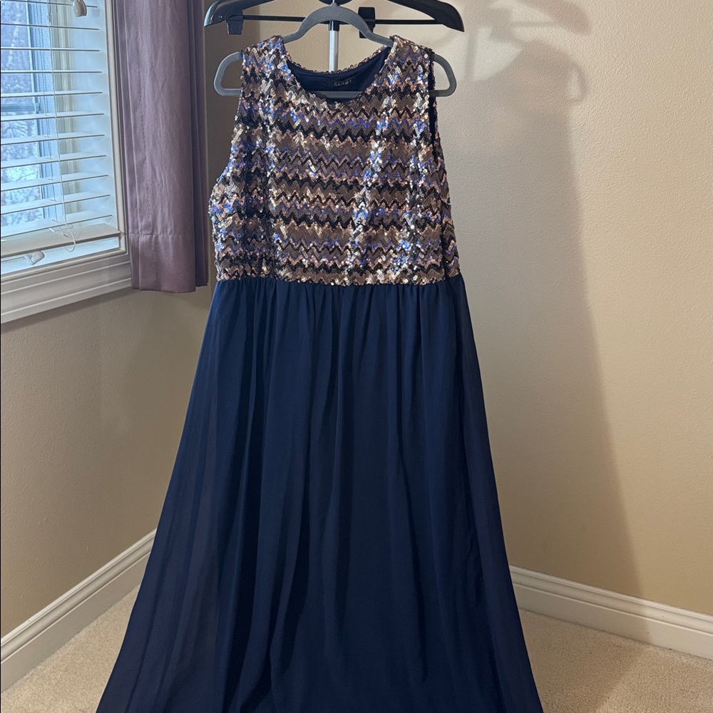 Club L London Navy Maxi Dress with Metallic Sequin Bodice